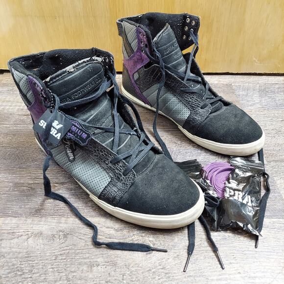 Supra Chad Muska Skytop 2008 Men's US 13 Black & Purple Croc Leather Boots - Picture 1 of 9